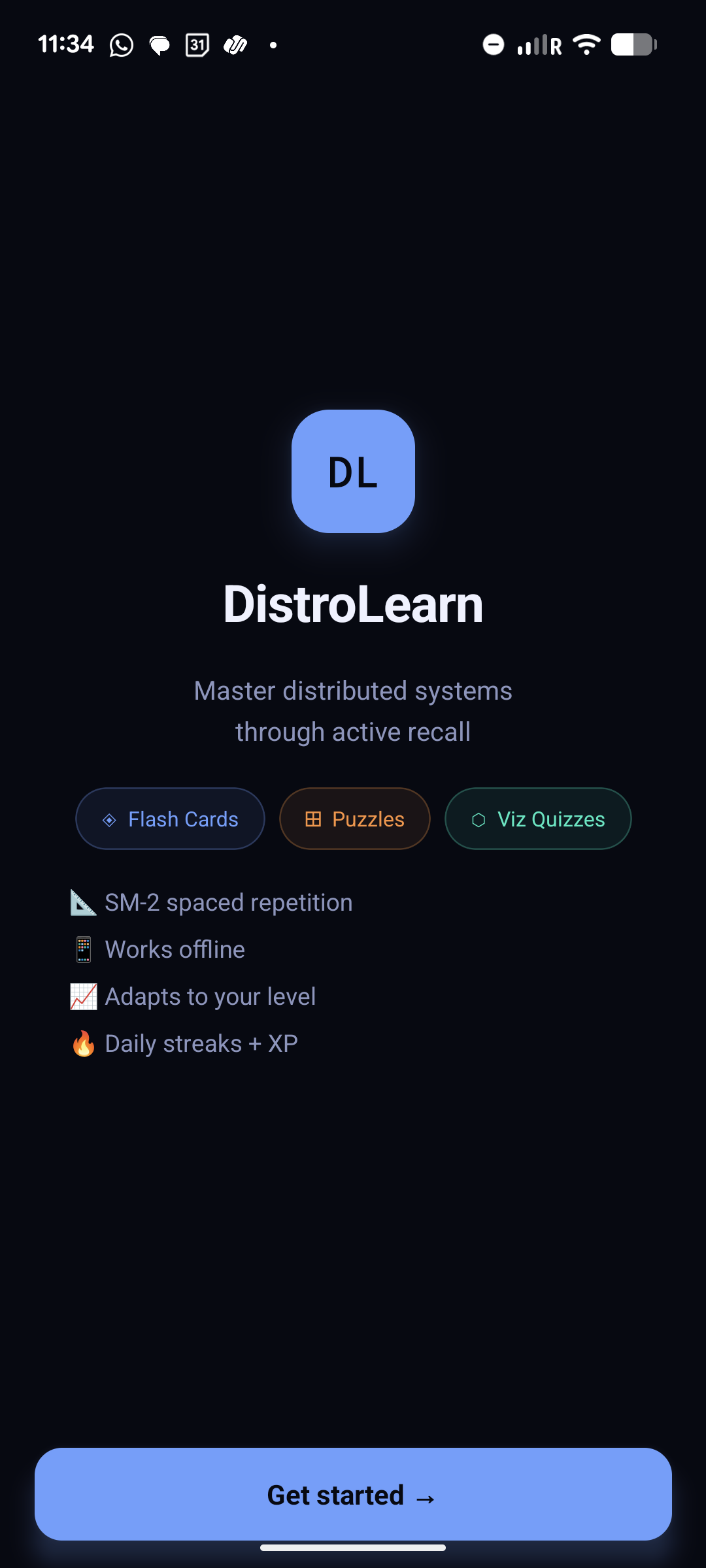 DistroLearn welcome screen