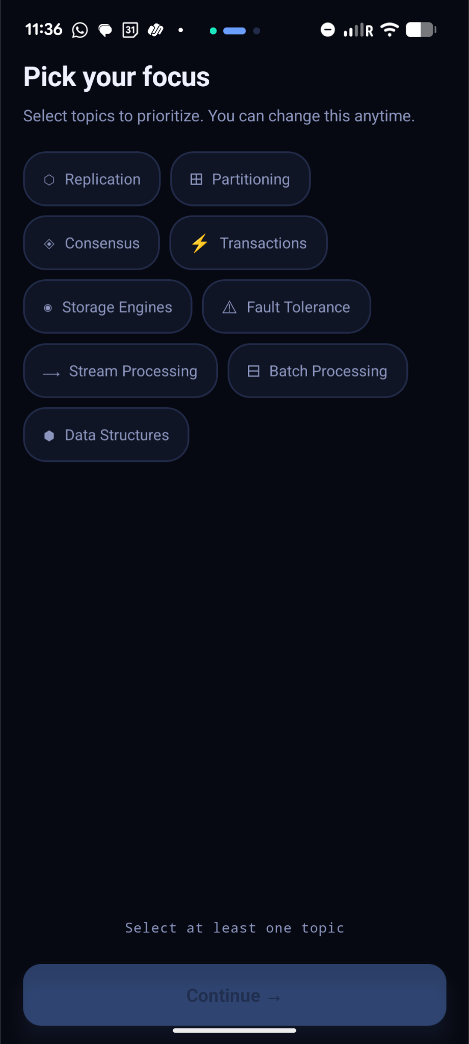 DistroLearn topic focus picker