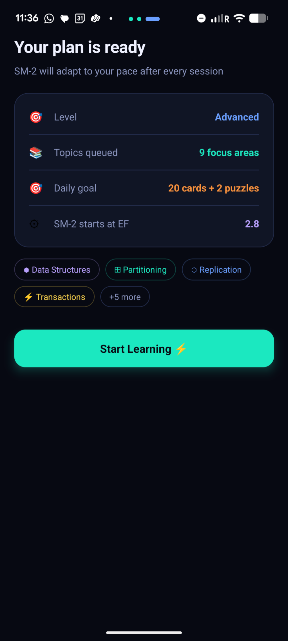 DistroLearn learning plan screen
